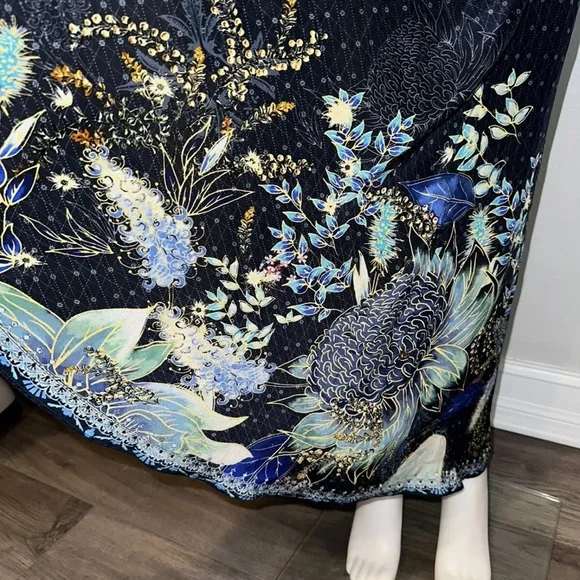 CAMILLA *Natures Nectar* blue floral silk boho long casual jacket w pockets S/M